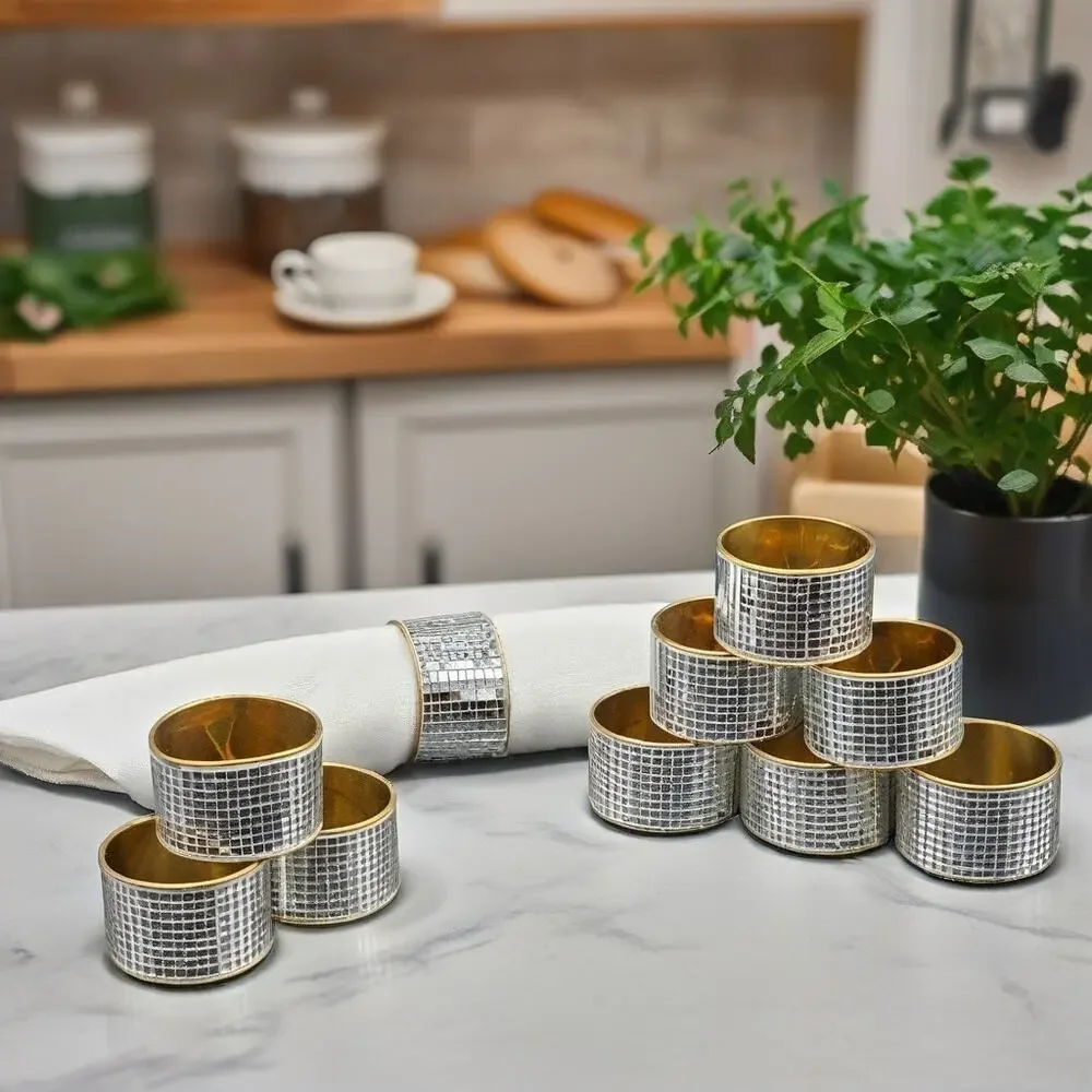 Set of 10 Mosaic Gold Silver Napkin Rings Glam Table Setting